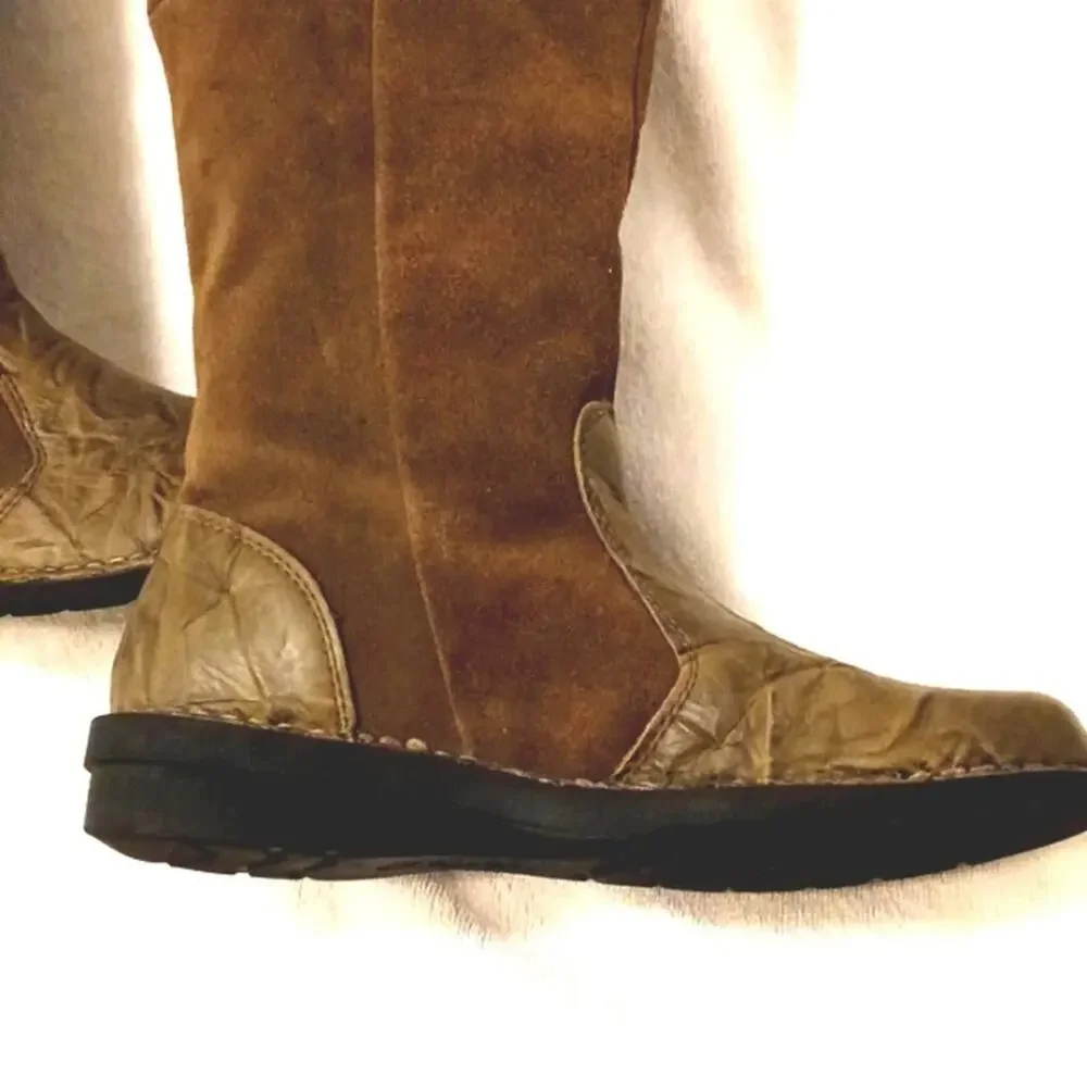 Clarks Leather Suede‎ Knee High Riding Boots Sz 9M COMFORT Sole BOHO KHAKI BROWN